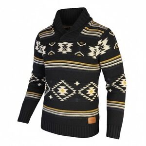 PROJEK RAW Cabincore Modern Heritage Mens‎ Shawl Collar Fair Isle Knit Sweater